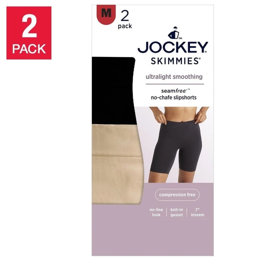 Jockey Women's Skimmies Slip Short, 2-pack, Black/Beige, Size Small